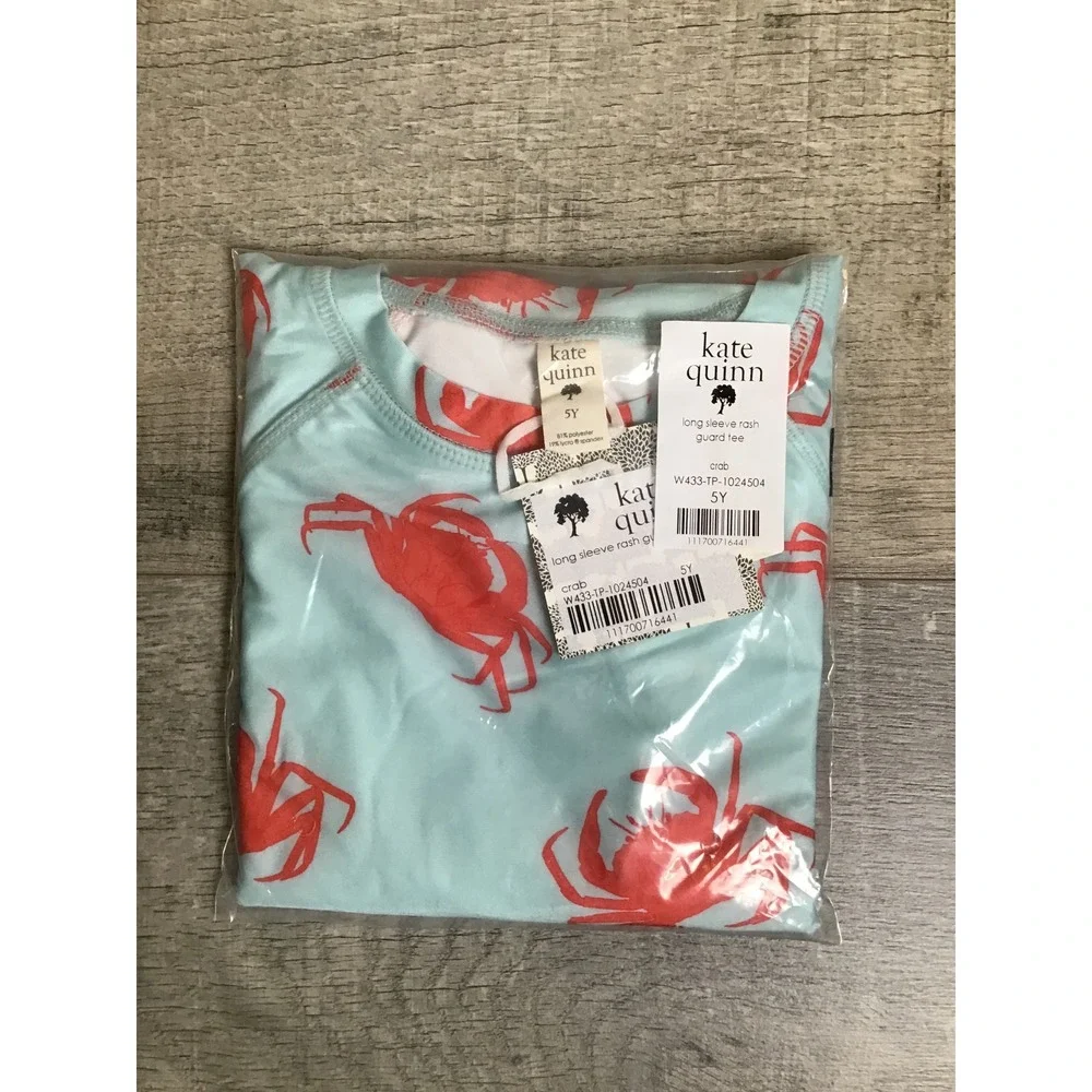 Kate Quinn Kids Crab Print Long Sleeve Crew Neck Rash Guard Tee 5Y NWT
